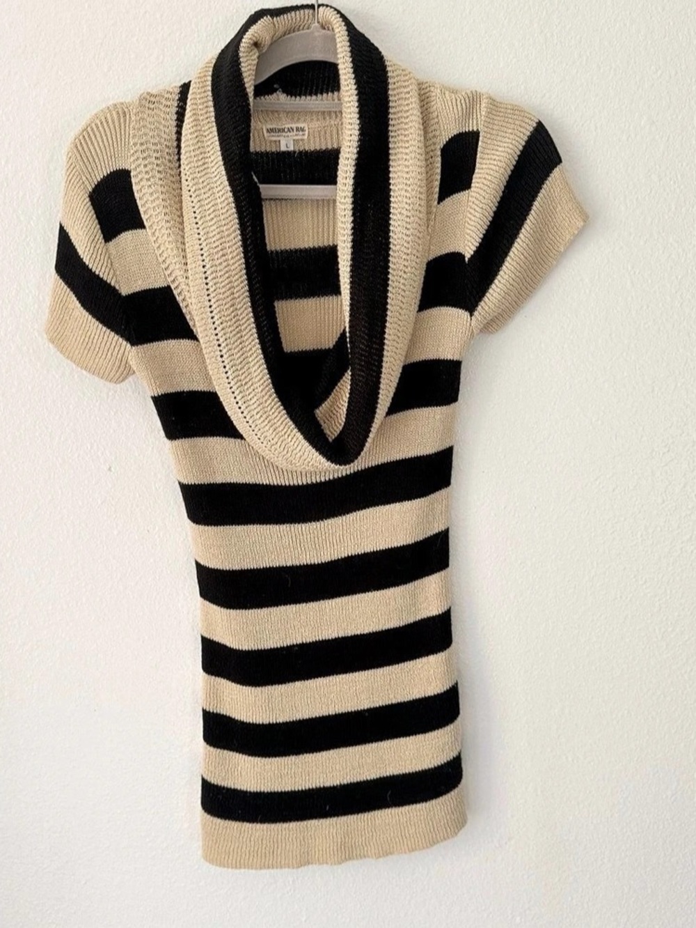 American Rag Striped Cowl Neck Sweater Black & Cream Size Large